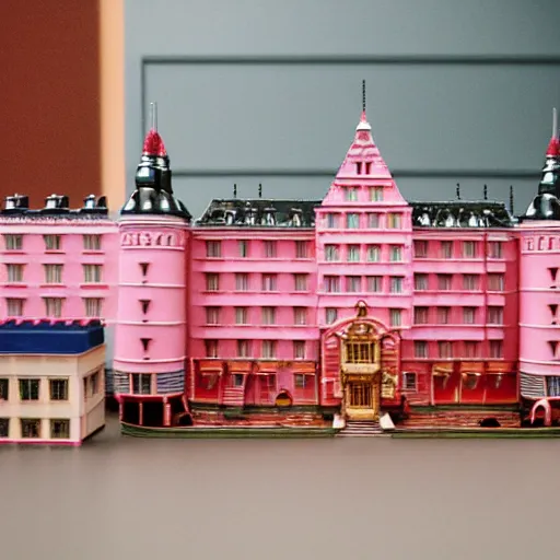 Image similar to a photo of a stopmotion animation filming set of the grand budapest hotel