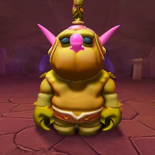 Image similar to world of warcraft character mr. blobby, rendered in octane with custard bubblegum subsurface scattering