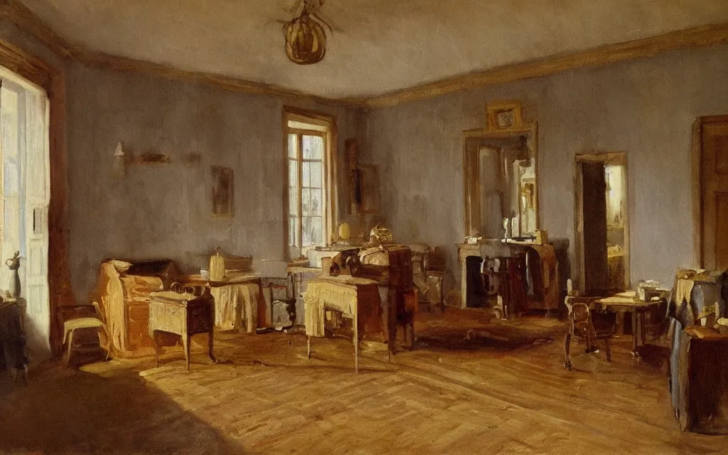 Image similar to a painting of a room in norway in 1 9 0 0, oil on canvas, by edelfelt