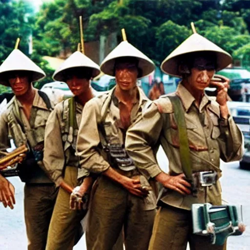 Image similar to small soldiers, 1970s Vietnam war street performers