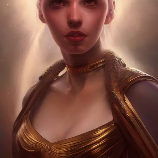 Prompt: a beautiful portrait of a celestial goddess by Jim Burns and Tom Bagshaw, Trending on Artstation