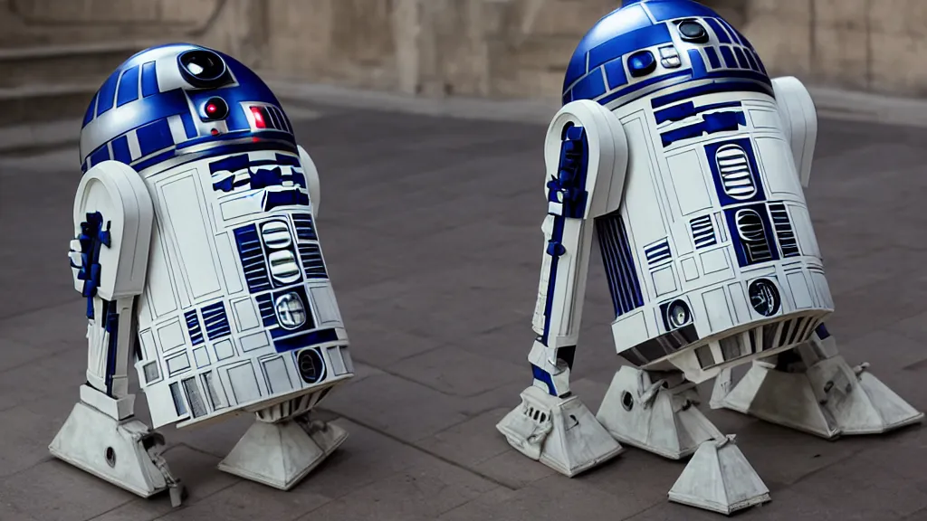 Image similar to R2D2 Star Wars in Paris, Photorealistic, soft and diffuse lights, photo 50mm, Droid, 4k