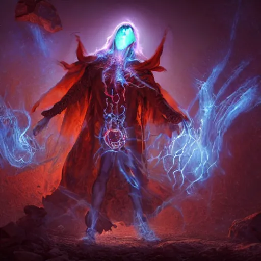 Prompt: A necromancer pulsing with necrotic energy, Art by Alex Horley-Orlandelli, power auras, sigils, tattered cloth robes, substance 3d painter, PBR textures, Physical based rendering, cinematic, hyper realism, high detail, octane render, unreal engine, 8k, Vibrant colors, Smooth gradients, High contrast, depth of field, aperture f2.8