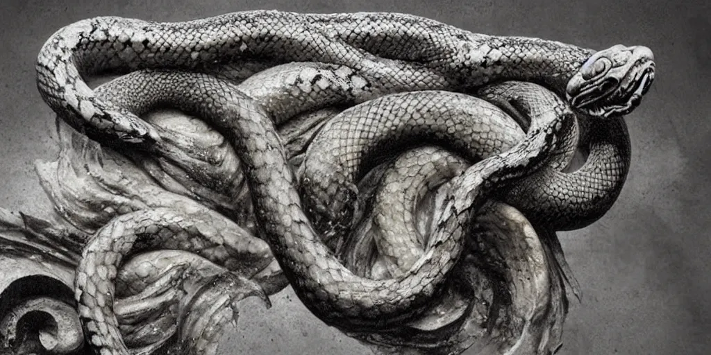 Prompt: a cold cinematic sculpture of a classical roman snake by h. r giger in the style of realism art, very, very aesthetic