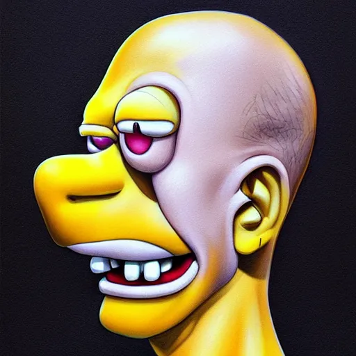 Image similar to beautiful realistic portrait of homer simpson, yellow skin by artgerm