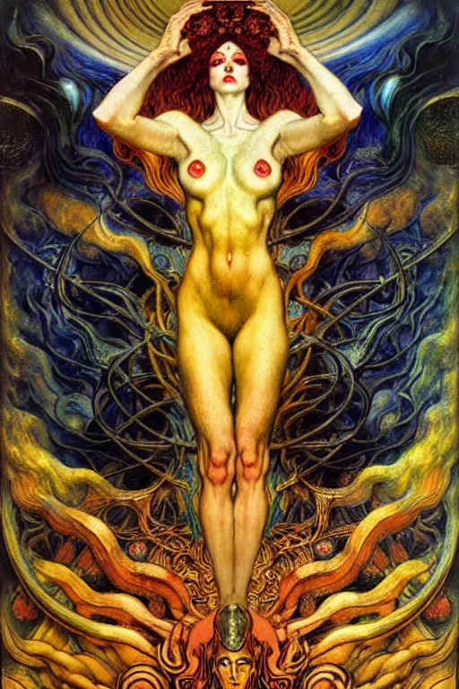 Image similar to Divine Chaos Engine by Karol Bak, Jean Delville, William Blake, Gustav Klimt, and Vincent Van Gogh, symbolist, visionary