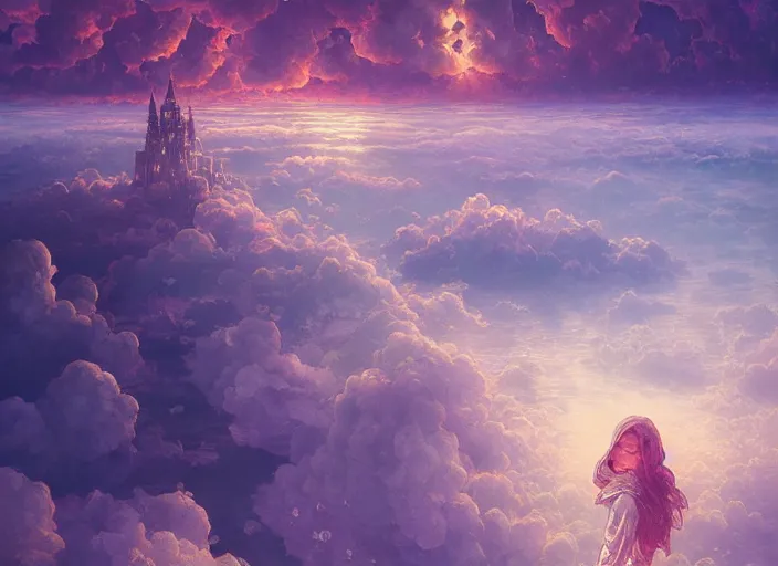 Image similar to floating city on clouds, dark fantasy, highly detailed, high quality, digital painting, alena aenami, lilia alvarado, shinji aramaki, karol bak, alphonse mucha, tom bagshaw