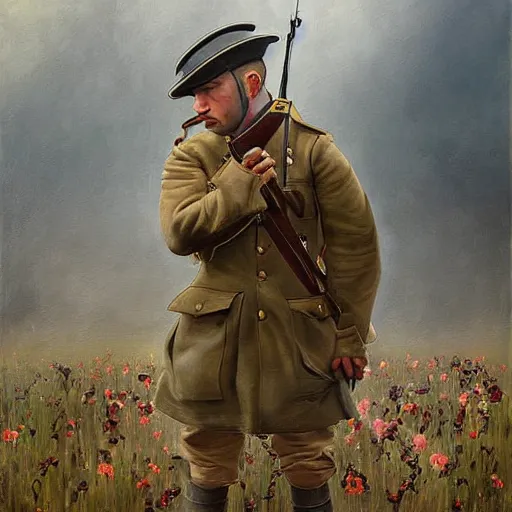 Image similar to a beautiful extremely complex painting of a man in ww 1 fighting digital painting