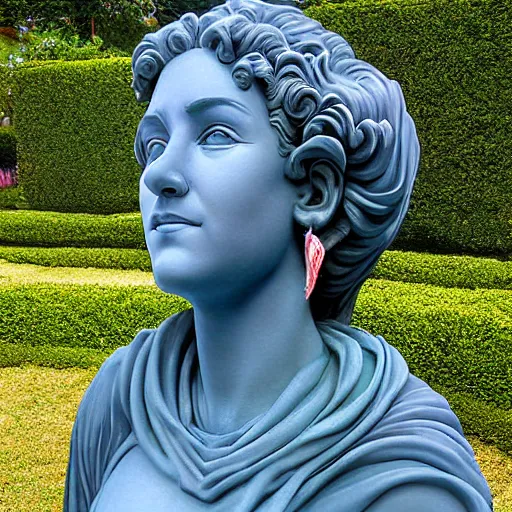 Prompt: vaporwave statue in garden by Greg Hildebrandt