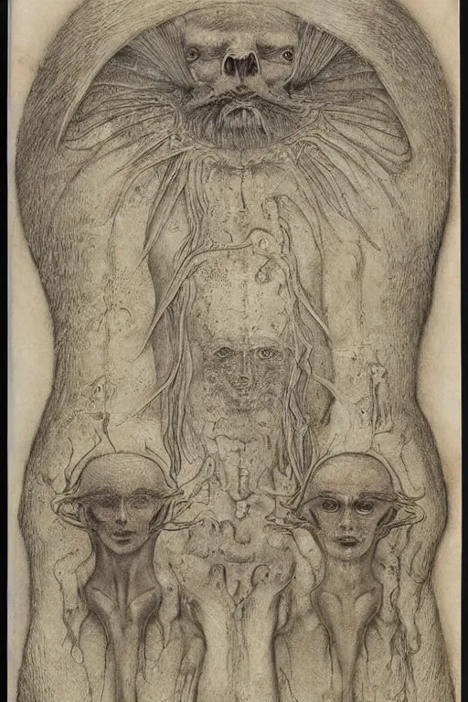 Image similar to manuscript with diagrams of different ancient alien races by agostino arrivabene and alan lee