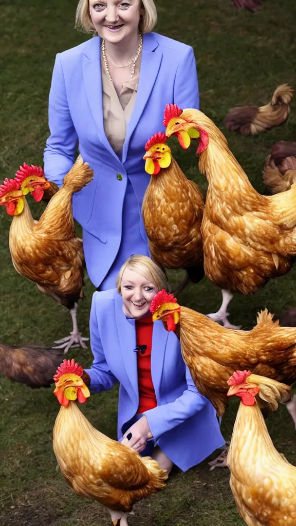 Image similar to liz truss, trussing a chicken