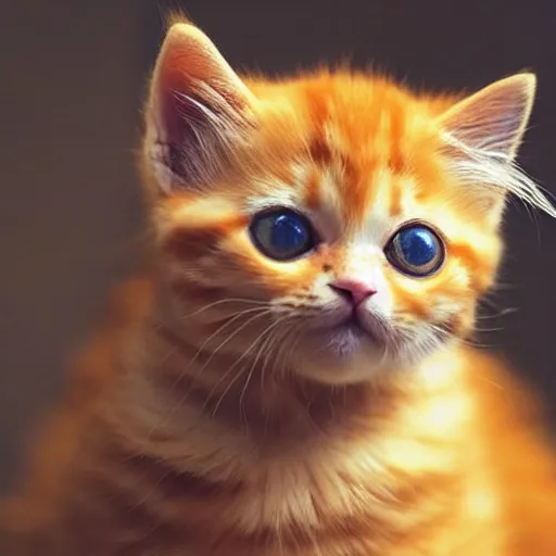 Image similar to cute fluffy orange tabby kitten with a sign that says