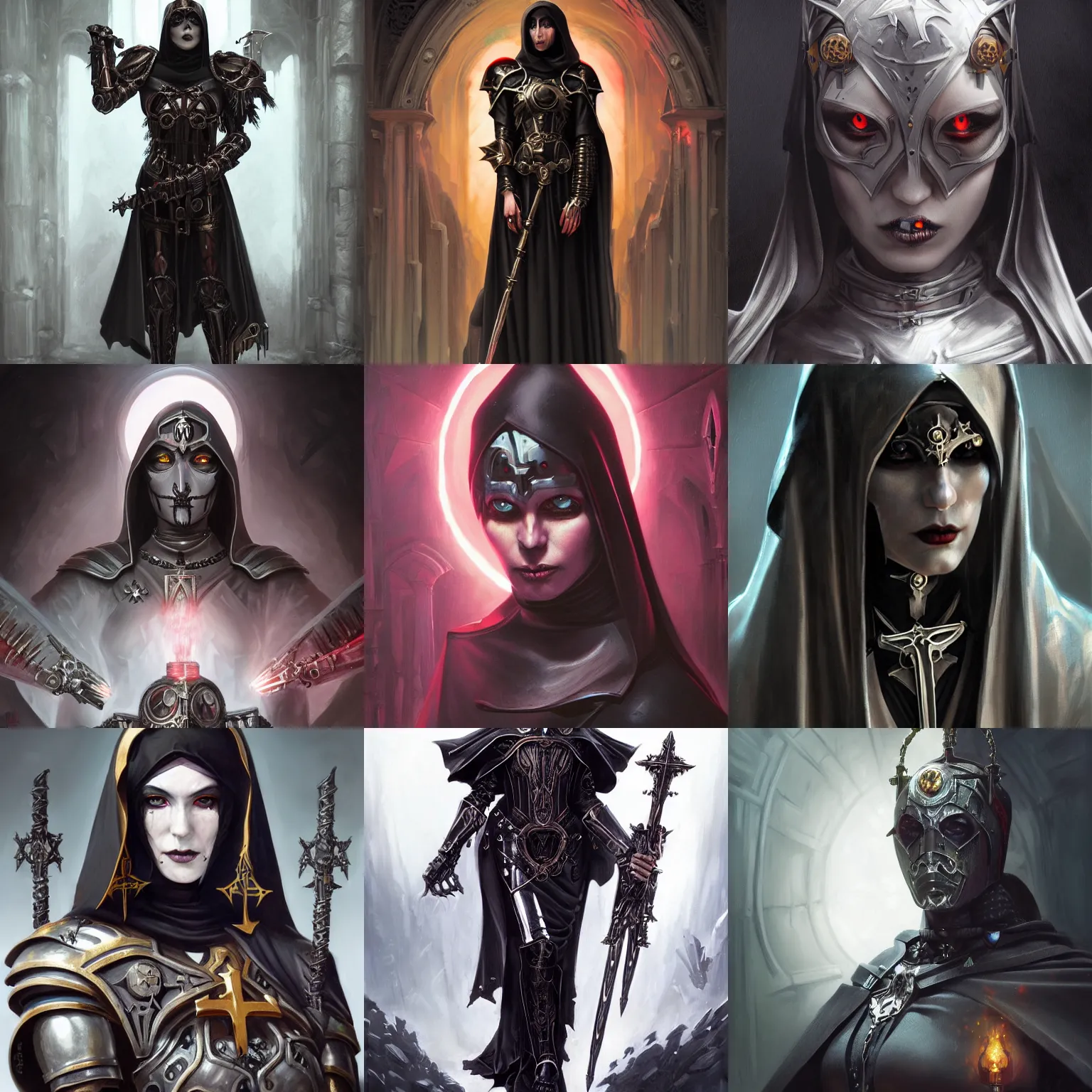 Prompt: gothic byzantine nun, cyborg, dark fantasy, warhammer 4 0 k, portrait, highly detailed, digital painting, trending on artstation, concept art, sharp focus, illustration, art by artgerm and greg rutkowski and magali villeneuve