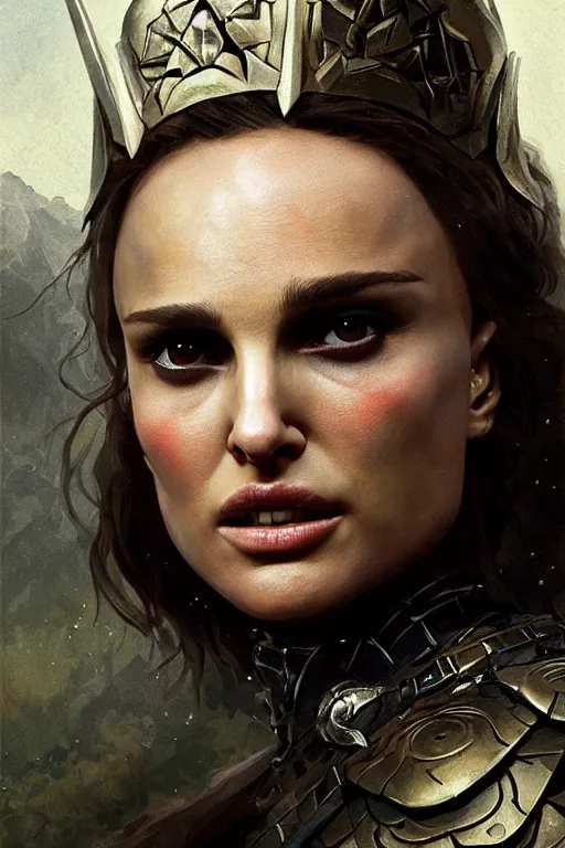 Image similar to natalie portman, legendary warrior, heroic, lord of the rings, tattoos, decorative ornaments, battle armor, by carl spitzweg, ismail inceoglu, vdragan bibin, hans thoma, greg rutkowski, alexandros pyromallis, perfect face, fine details, realistic shading photorealism