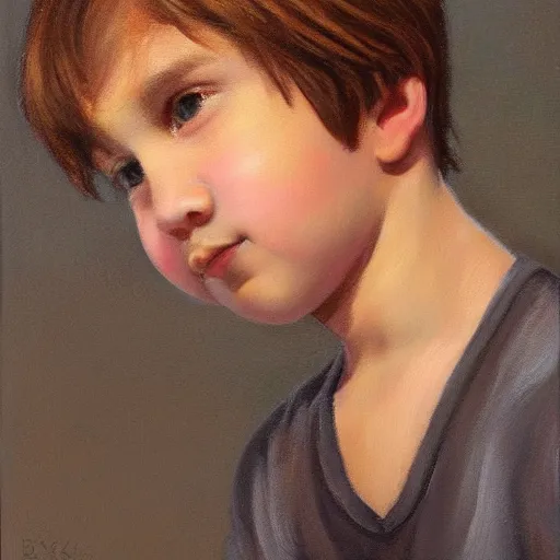 Image similar to beautiful oil painting of a boy with short side part light brown hair and brown eyes