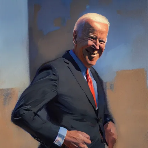 Prompt: greg manchess portrait painting of joe biden, medium shot, asymmetrical, profile picture, organic painting, sunny day, matte painting, bold shapes, hard edges, street art, trending on artstation, by huang guangjian, gil elvgren, ruan jia, randy vargas, greg rutkowski