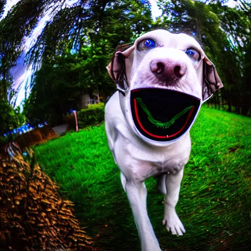 Prompt: Fisheye lens photograph of a cybernetic digital dog