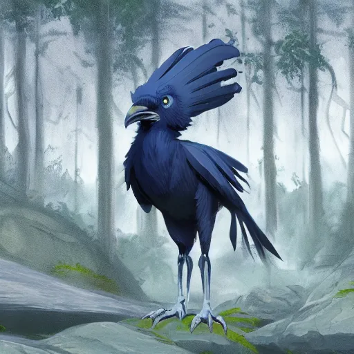 Image similar to concept art painting of an anthropomorphic albino raven wearing dark blue robes, in the deep forest, realistic, detailed, cel shaded, in the style of makoto shinkai and greg rutkowski and james gurney