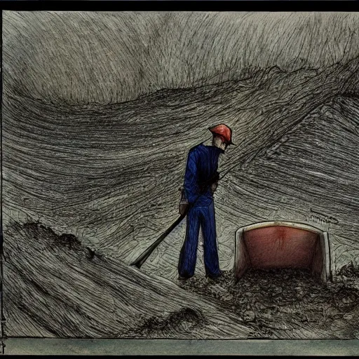 Image similar to a man with a shovel standing digging up a grave with a dead body in it, subtle blue, orange, and dark green tones, high quality, high detail, dark colors, sinister atmosphere, dramatic lighting, cinematic, establishing shot, extremely high detail, photo realistic, cinematic lighting, pen and ink, intricate line drawings, by Yoshitaka Amano, Ruan Jia, Kentaro Miura, Artgerm, post processed, concept art, artstation, matte painting, style by eddie mendoza, raphael lacoste, alex ross