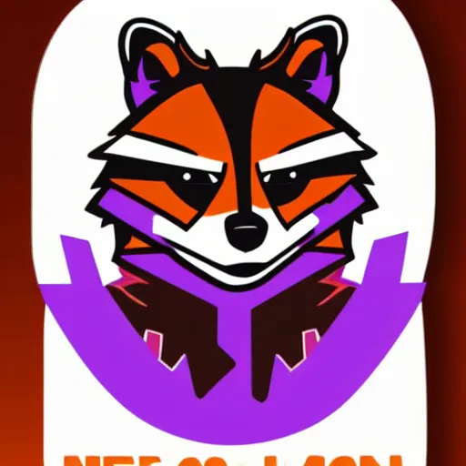 Image similar to a nice beautiful orange and purple vector sticker e-sports logo of a raccoon