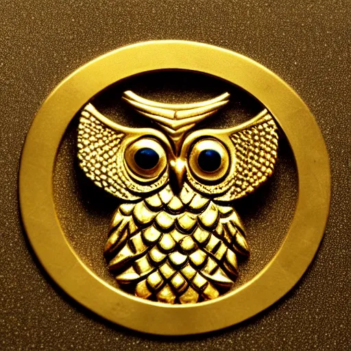 Image similar to owl symbol, worship like a god, egyptian, greece history, olympian god style, gold 2 4 k, uhd, hd, 8 k, history, god symbol, clean image, detailed