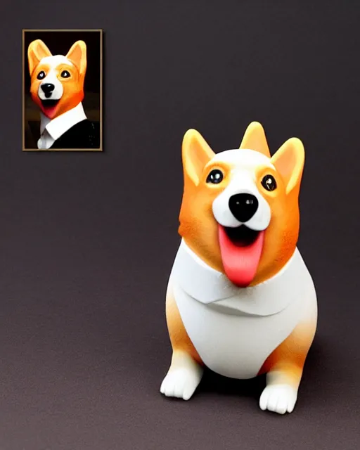 Prompt: hyperreal derailed maquette of a corgi dog as donald trump, donald trump ’ s head on the neck of a corgi dog body, creature design by rick baker, jordu schell style, studio lighting