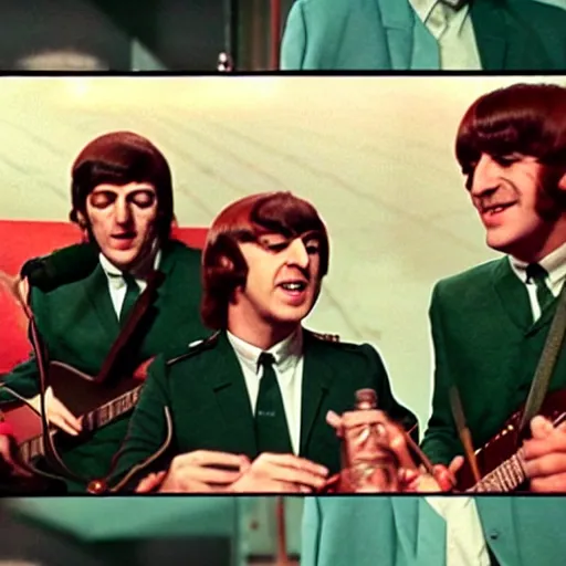 Image similar to stills from puppets movie by gerry anderson about the beatles, that band, vintage film, 1 9 6 0 s