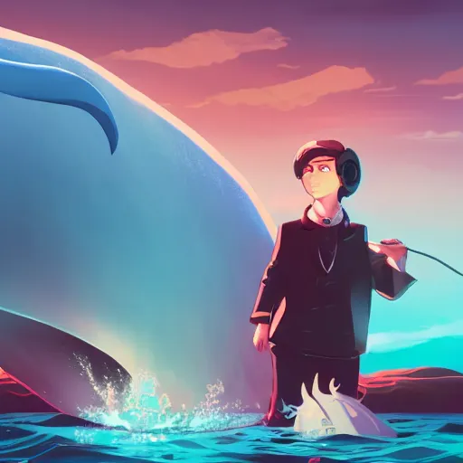 Prompt: Herman Melville as Moby the White Whale, ambient lighting, 4k, anime key visual, lois van baarle, ilya kuvshinov, rossdraws, artstation