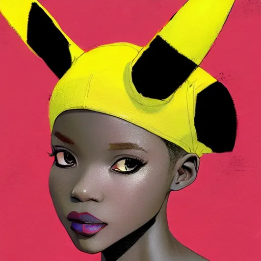 Prompt: an african wearing a pikachu costume, on a super yacht, by guweiz and wlop and ilya kuvshinov and and moebius and bilal and artgerm, symmetrical eyes, aesthetic, gorgeous, stunning, alluring, attractive, half body portrait, artstation, deviantart, pinterest, digital art,