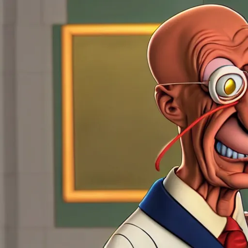Prompt: An ultra detailed and realistic portrait of Professor Farnsworth from Futurama shouting good news to everyone, 4k, attestation