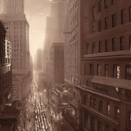 Prompt: downtown boston 1 9 2 5, atmospheric lighting, intricate, ultra detailed, well composed, best on artstation, cgsociety, epic, stunning, gorgeous, intricate detail, wow, masterpiece