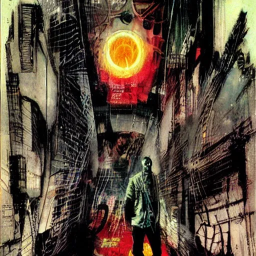 Image similar to cyberpunk dreaming by dave mckean and bill sienkiewicz