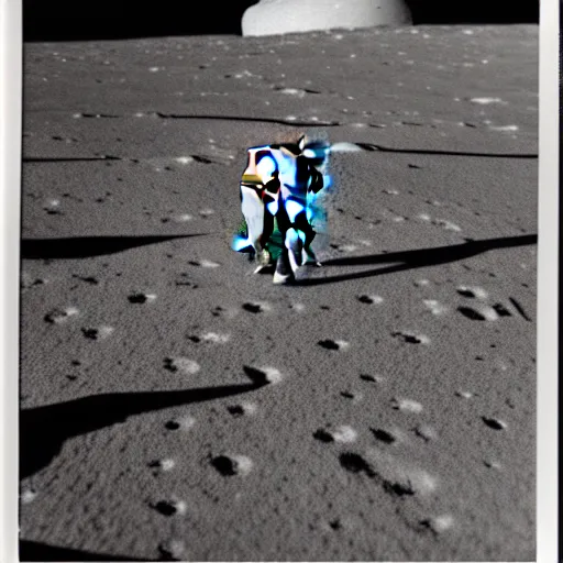 Prompt: extremely detailed black and white polaroid picture by john l. gaunt of a little elephant standing on the moon's surface