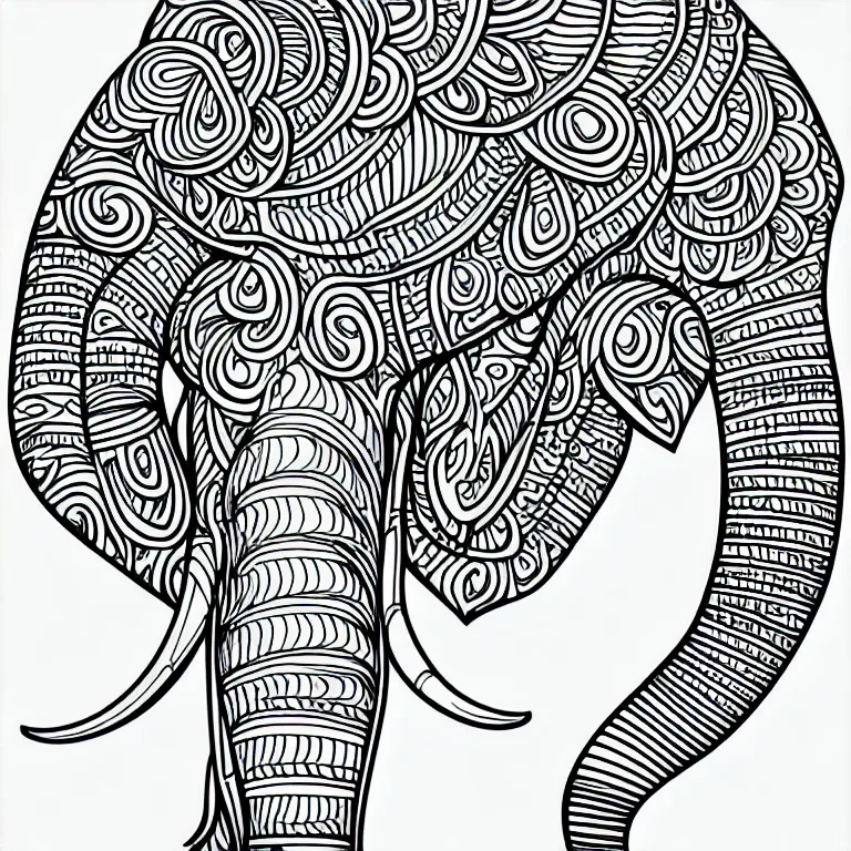 Image similar to elephant's head, symmetric, ornamental, fractal, line art, vector, outline, simplified, colouring page