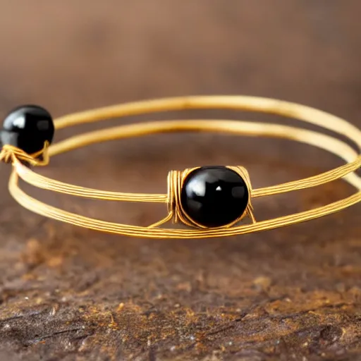 Image similar to arcaic Primitive Gold Bangle, 14K Gold Wire, Single Center sinister gem, Shungite Bangle, Mineral and Gold Jewelry, Product Photography