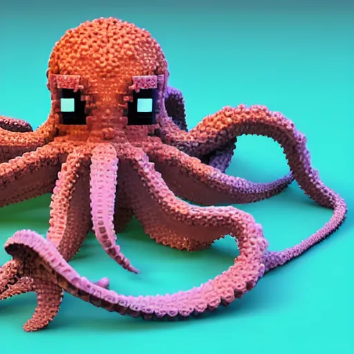 Prompt: octopus voxel art, octopus with many tentacles, voxels, artstation, well lit hd render