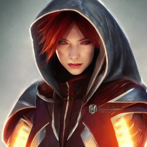 Image similar to lightning farron in destiny hunter armor, wearing a hooded cloak, beautiful face!!!!, 2 7 years old, cg animation, realistic, character select portrait, by artgerm, greg rutkowski, alphonse mucha, 3 d