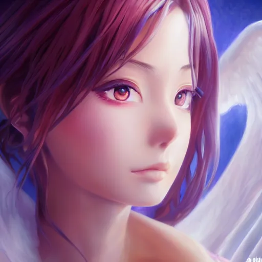 Image similar to an oil painting of a beautiful anime girl with angel wings, by artgerm, hd, hdr, ue 5, ue 6, unreal engine 5, cinematic 4 k wallpaper, 8 k, ultra detailed, high resolution, artstation, award winning