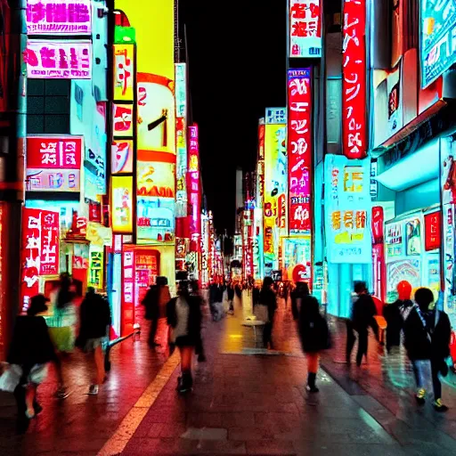 Image similar to late night wandering in tokyo, neon, digital art