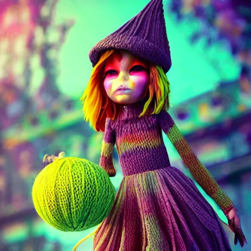 Prompt: knit candypunk witch, high - quality, character design!!!! beautiful lighting, magicpunk, dollpunk, 1 6 k, oled, octane, redshift, hyper detailed, excellent detail