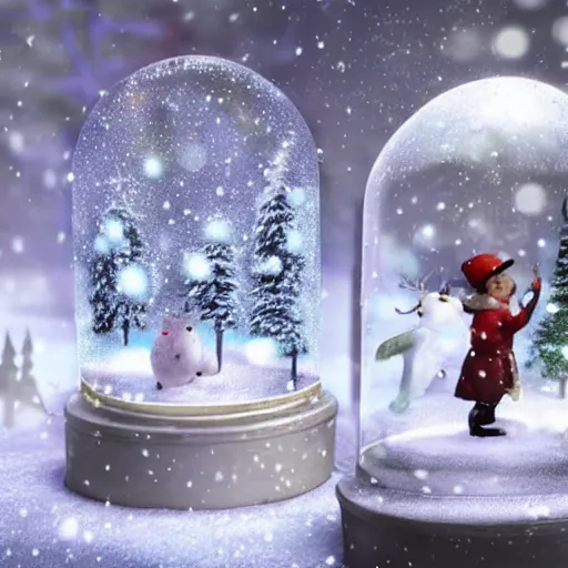 Image similar to An amazingly beautiful!!!! Snowglobe!!! With a tiny village inside and little tiny people, there are snowflakes falling around the snowglobe and the snowglobe is sitting in the snow, everything is wintery, sparkly and truly magical, arctic, summer, 8k resolution matte fantasy painting, cinematic lighting, DeviantArt, Artstation, Jason Felix Steve Argyle Tyler Jacobson Peter Mohrbacher