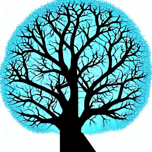 Prompt: simple tree fractal, cyan and black