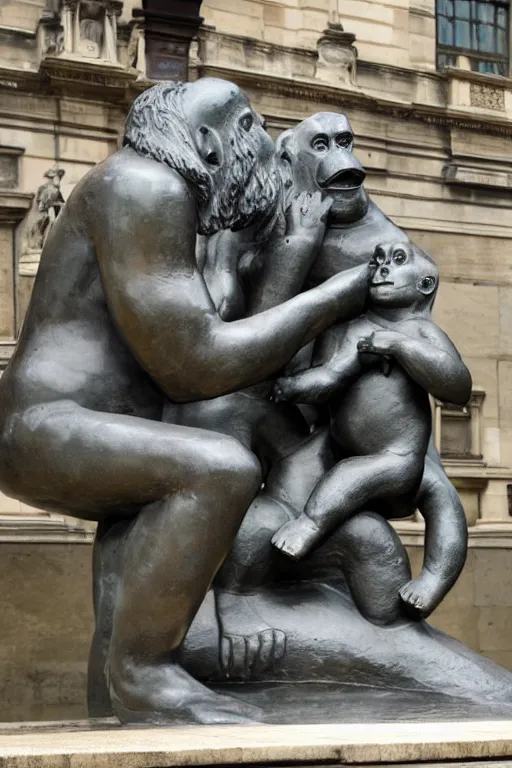 Prompt: Une statue monumentale en plein-pied de Harambe, bronze poli, fonte à la cire perdue, Collection du Musée du Louvre