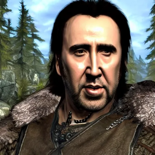 Image similar to Nicolas cage in Skyrim, 4K, detailed