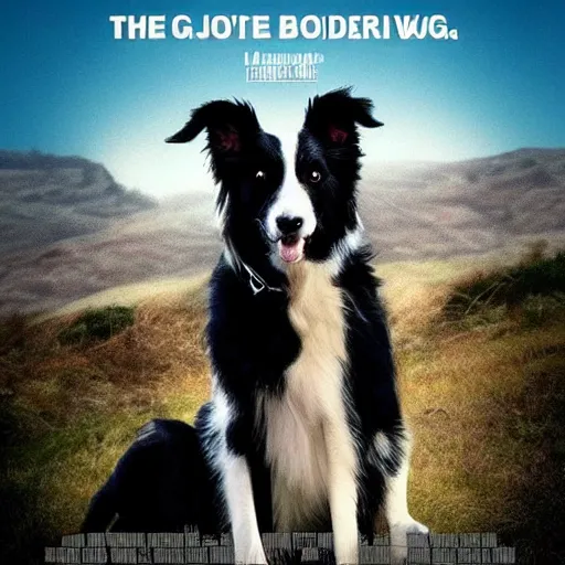 Image similar to movie poster for hollywood movie about border collie dog saving the world