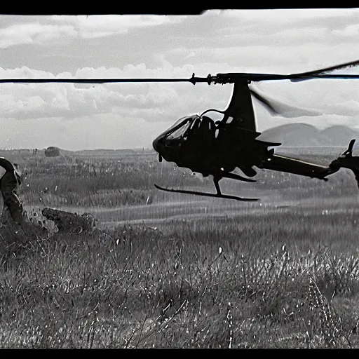 Prompt: Film still of 'Thunder Justice' (1990). Helicopter motorcycle chase scene. Sigma 85mm f/1.4