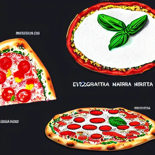 Prompt: an exploded-view drawing of a pizza margherita