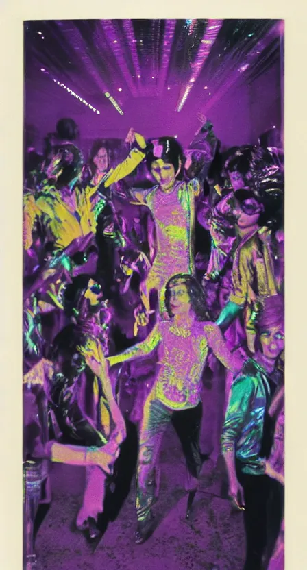 Prompt: the Antichrist dancing at Studio 54, disco, realistic, saturated color, ghosts in the background, high contrast, strobe lights, sparkles, depth of field, 1976, bad VHS