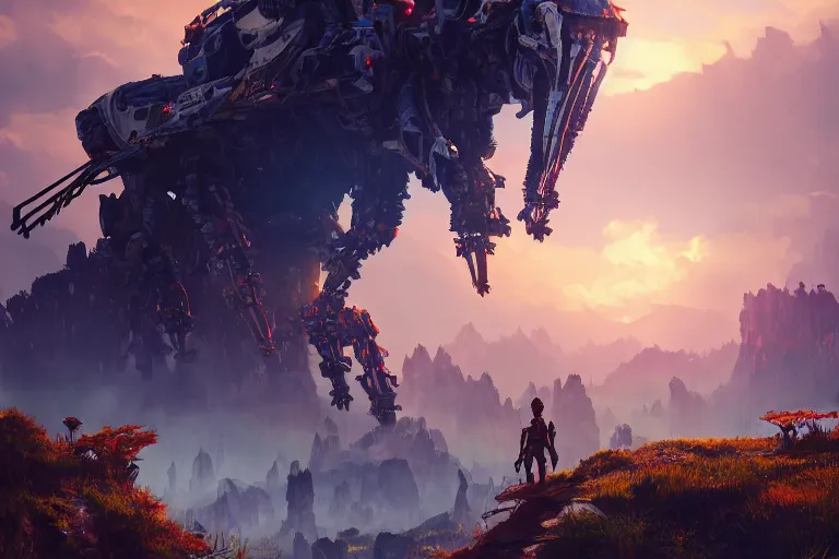 Image similar to watcher machine creature robot of horizon forbidden west horizon zero dawn radiating a glowing aura global illumination ray tracing hdr fanart arstation by ian pesty and alena aenami artworks in 4 k