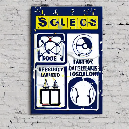 Prompt: poster art illustration of school science laboratory safety warnings retro